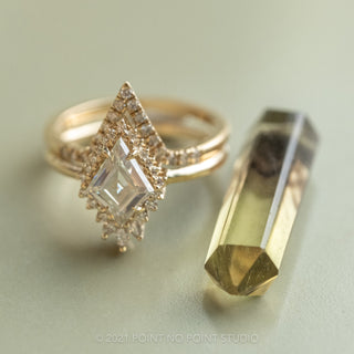 Kite Moissanite and Diamond Engagement Ring, Cleo Halo Setting, 14K Yellow Gold