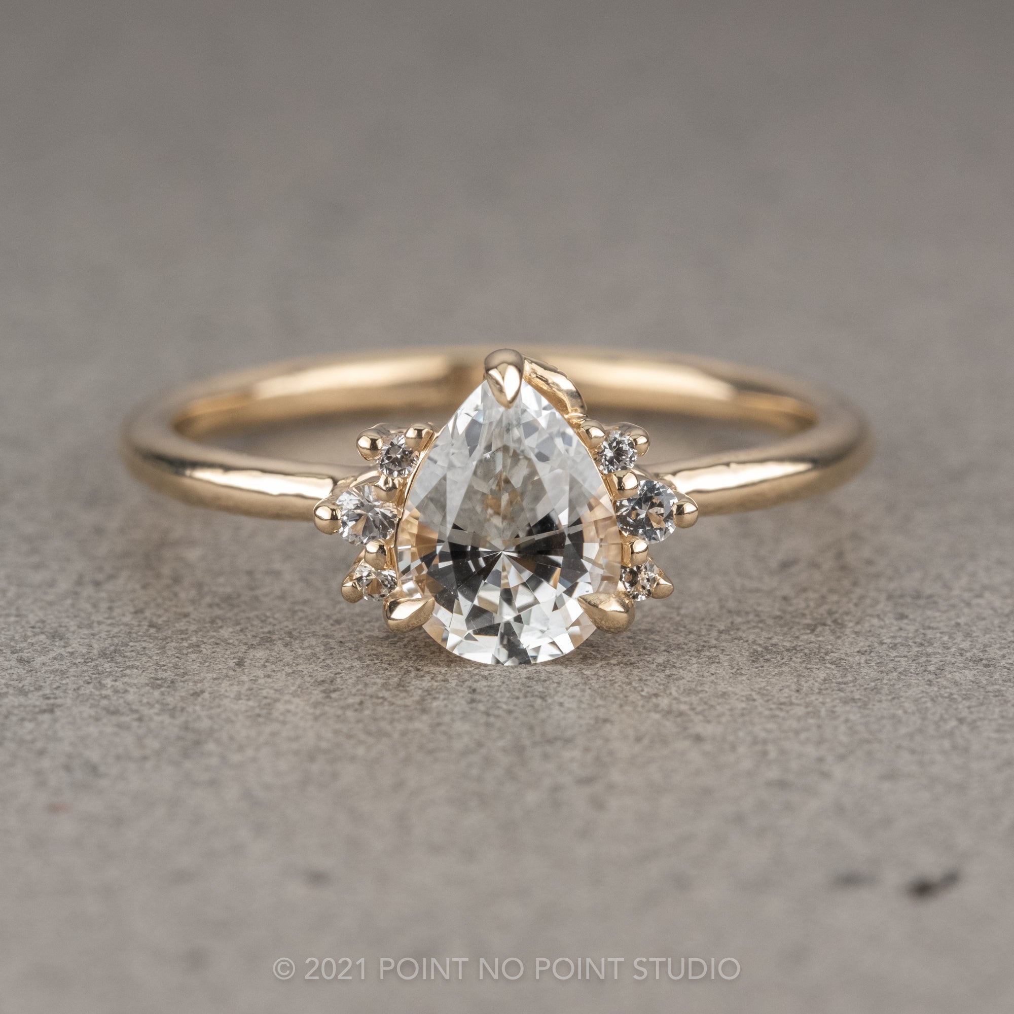 Lab Created White Sapphire Ring, Pavé Band, 10K Yellow Gold