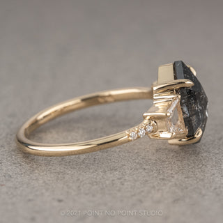 2.01 Carat Salt and Pepper Hexagon Diamond Engagement Ring, Eliza Setting, 14K Yellow Gold