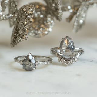 2.48 Carat Salt and Pepper Pear Diamond Engagement Ring, Jane Setting, 14K White Gold