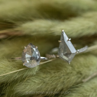 2.48 Carat Salt and Pepper Pear Diamond Engagement Ring, Jane Setting, 14K White Gold