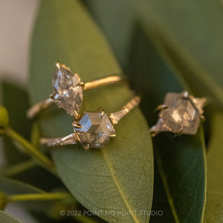 1.38 Carat Salt and Pepper Hexagon Diamond Engagement Ring, Eliza Setting, 14K Yellow Gold
