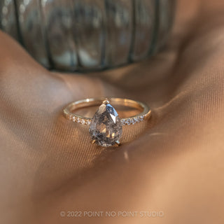 2.02 Carat Salt and Pepper Pear Diamond Engagement Ring, Sirena Setting, 14K Yellow Gold