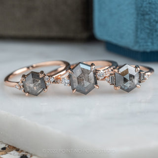salt and pepper hexagon diamond rings