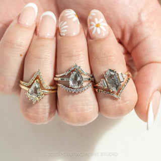 1.61 Carat Salt and Pepper Geo Pear Diamond Engagement Ring, Ava Setting, 14K Yellow Gold