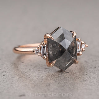 1.79 Carat Black Speckled Hexagon Diamond Engagement Ring, Betty Setting, 14K Rose Gold