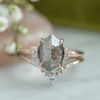 2.26 Carat Salt and Pepper Hexagon Engagement Ring, Quinn Setting, 14K Rose Gold
