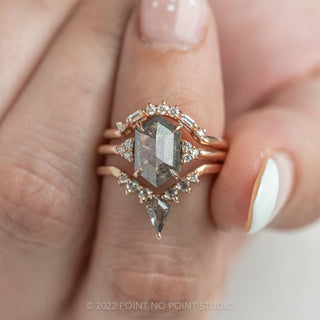 salt and pepper hexagon diamond engagement ring