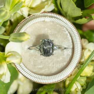 2.45 Carat Black Speckled Oval Diamond Engagement Ring, Zoe Setting, 14k White Gold