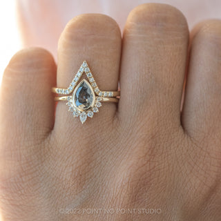 2.35 Carat Salt and Pepper Pear Diamond Engagement Ring, Ava Bezel Setting, 14k Yellow Gold