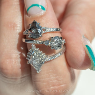 1.56 Carat Black Speckled Pear Diamond Engagement Ring, River Setting, 14K White Gold