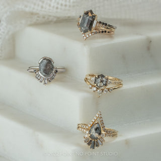 2.79 Carat Black Speckled Oval Diamond Engagement Ring, Shay Setting, Platinum