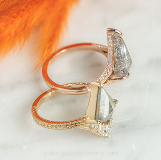 3.76 Carat Salt and Pepper Kite Diamond Engagement Ring, River Setting, 14K Rose Gold