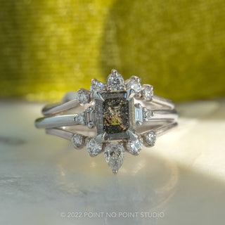 1.92 Carat Salt and Pepper Emerald Diamond Engagement Ring, Betty Setting, 14K White Gold