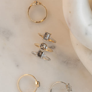 .80 Carat Salt and Pepper Asscher Diamond Engagement Ring, Zoe Setting, 14K Yellow Gold