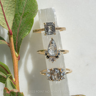 2 Carat Salt and Pepper Emerald Shaped Diamond Engagement Ring, Engraved Lark Setting, 14K Yellow Gold