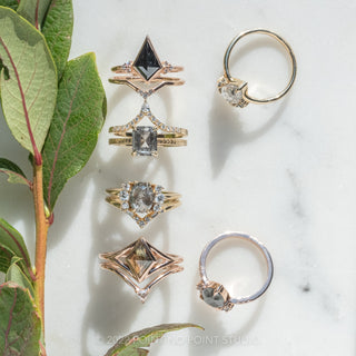 1.60 Carat Black Kite Diamond Engagement Ring, Bezel Quinn Setting, 14K Rose Gold