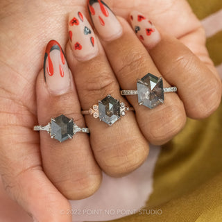 salt and pepper hexagon diamond ring