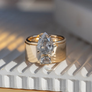 3.14 Carat Salt and Pepper Pear Diamond Engagement Ring, Basket Jane Setting, 14K Yellow Gold