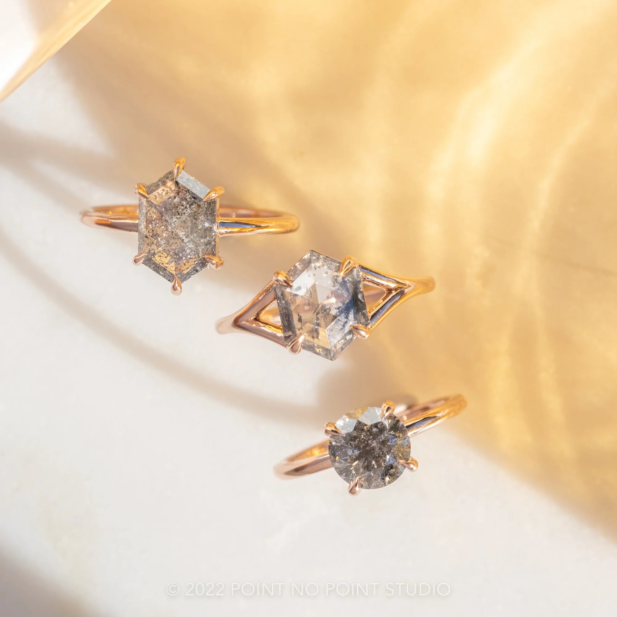 Salt and Pepper Hexagon Engagement Ring , Point No Point Studio Salt and Pepper Hexagon Engagement Ring , Point No Point Studio