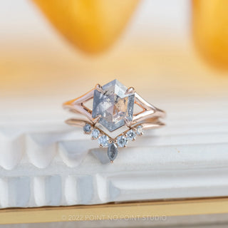 1.72 Carat Salt and Pepper Hexagon Diamond Engagement Ring, Split Shank Jane, 14K Rose Gold