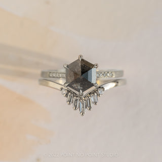 1.39 Carat Salt and Pepper Hexagon Diamond Engagement Ring, Mauve Setting, 14k White Gold