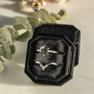 1.39 Carat Salt and Pepper Hexagon Diamond Engagement Ring, Mauve Setting, Platinum
