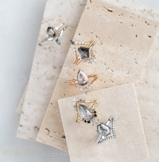 2.55 Carat Salt and Pepper Hexagon Diamond Engagement Ring, Jane Setting, 14K White Gold