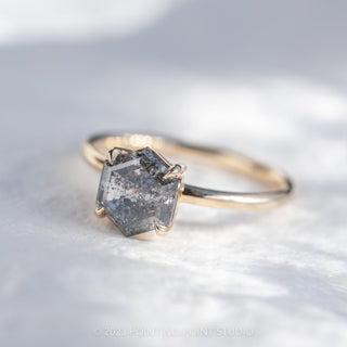 1.92 Carat Salt and Pepper Hexagon Diamond Engagement Ring, Basket Jane Setting, 14K Yellow Gold