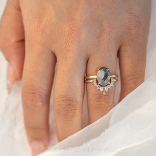 2.48 Carat Salt and Pepper Oval Diamond Engagement Ring, Jane Setting, 14k Yellow Gold