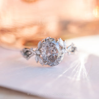 2.40 Carat Salt and Pepper Oval Diamond Engagement Ring, Ainsley Setting, 14K White Gold