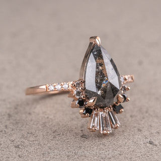 3.51 Carat Black Speckled Pear Diamond Engagement Ring, Ombre Wren Setting, 14K Rose Gold
