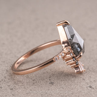 3.51 Carat Black Speckled Pear Diamond Engagement Ring, Ombre Wren Setting, 14K Rose Gold