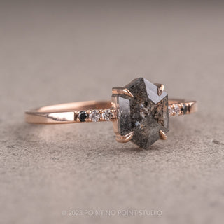 1.92 Carat Salt and Pepper Hexagon Diamond Engagement Ring, Ombre Jules Setting, 14K Rose Gold