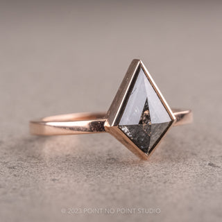1.59 Carat Salt and Pepper Kite Diamond Engagement Ring, Bezel Jane Setting, 14K Rose Gold