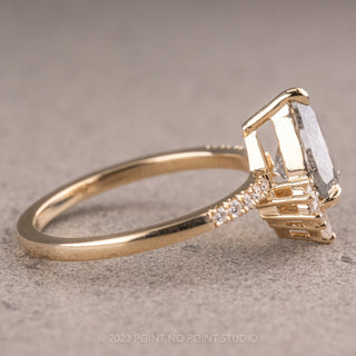 1.66 Carat Salt and Pepper Pear Diamond Engagement Ring, Avaline Setting, 14K Yellow Gold