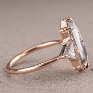 2.67 Carat Salt and Pepper Hexagon Diamond Engagement Ring, Zelda Setting, 14K Rose Gold
