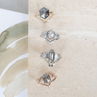 1.86 Carat Salt and Pepper Hexagon Diamond Engagement Ring, Beatrice Setting, Platinum