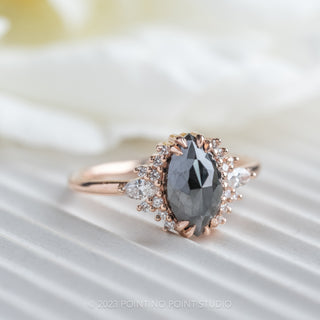 1.81 Carat Black Marquise Diamond Engagement Ring, Olivia Setting, 14K Rose Gold