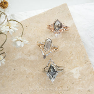 1.61 Carat Salt and Pepper Hexagon Diamond Engagement Ring, Zoe Setting, 14K Rose Gold