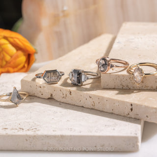 2.21 Carat Black Speckled Emerald Diamond Engagement Ring, Beatrice Setting, 14K White Gold