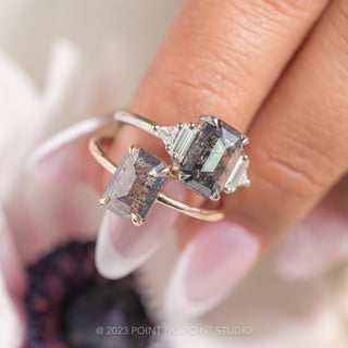 2.21 Carat Black Speckled Emerald Diamond Engagement Ring, Beatrice Setting, 14K White Gold