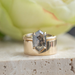 1.46 Carat Salt and Pepper Hexagon Diamond Engagement Ring, Jane Setting, 14K Yellow Gold