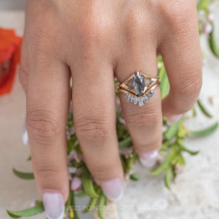1.17 Carat Black Speckled Marquise Diamond Engagement Ring, Split Shank Jane Setting, 14K Yellow Gold