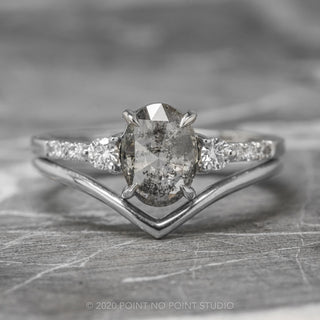 1.43 Carat Salt and Pepper Oval Diamond Engagement Ring, Eliza Setting, 14k White Gold