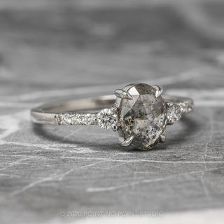 1.43 Carat Salt and Pepper Oval Diamond Engagement Ring, Eliza Setting, 14k White Gold