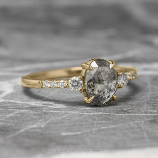 1.43 Carat Salt and Pepper Oval Diamond Engagement Ring, Eliza Setting, 14K Yellow Gold