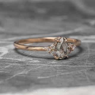 .84 Carat Salt and Pepper Pear Diamond Engagement Ring, Quinn Setting, 14K Rose Gold