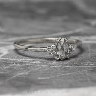 .84 Carat Salt and Pepper Pear Diamond Engagement Ring, Quinn Setting, 14K White Gold