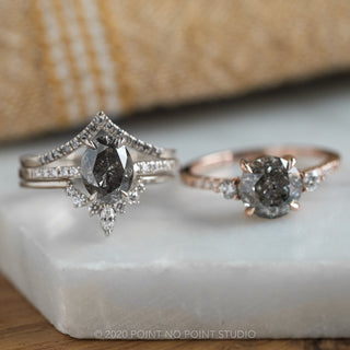1.92 Carat Salt and Pepper Oval Diamond Engagement Ring, Jules Setting, 14K White Gold